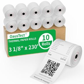 3 1/8 x 230 Thermal Paper Receipt Rolls, 10 Rolls Thermal Receipt Paper 3 1/8 Credit Card Paper, Fits All POS Cash Registers, Credit Card Terminal (3 1/8" x 230' Reciept Paper 10 Rolls)