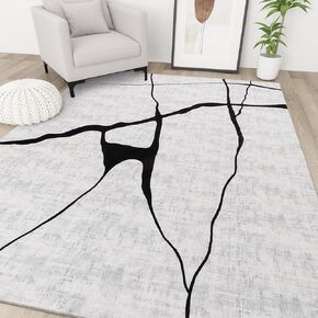 YIHOUSE Modern Area Rugs for Living Room, Washable Black and White Rug 5 x 8, Ultra-Thin Nonslip Contemporary Abstract Rug Soft Kitchen Bedroom Playroom Office Nursery, Minimalist Stripe Grey