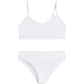 Kanu Surf Girls' Willow V-Neck Bikini Beach Sport 2-Piece Swimsuits, Ruched Solid White