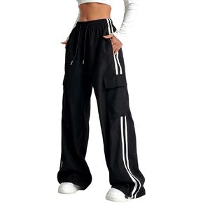 Verdusa Women's Contrast Piping Drawstring Waist Flap Pocket Casual Cargo Pants Joggers