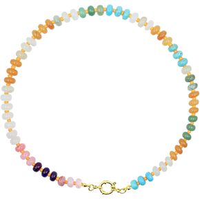 Natural Stone Beaded Necklace Beaded Necklace for Women Colorful Beaded Necklace Boho Rainbow Stone Choker Necklace Surfer Beach Jewelry