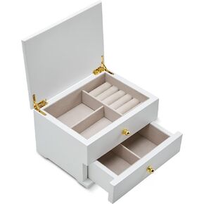 Mile & Stone Jewelry Box, Elegant Wooden Box with Hinged Lid and 2 Drawers, Sturdy Storage Box for Accessories Keepsakes, and More, Decorative Box Ideal for Gifts, White