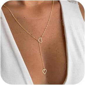 Heart O-ring Slip Chain Necklace for Women Punk Gothic Cuban Necklace Adjustable Lariat Y-Necklace Trendy Gold Heart Necklace in Kuwait