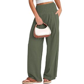 Women Linen Palazzo Pants Wide Leg Casual Pant Summer High Waist Lounge Pants 2024 Loose Baggy Beach Travel Clothes in Saudi Arabia