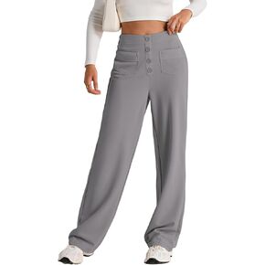 EVALESS Women's Fall 2024 Pants High Waist Straight Leg Pants Business Casual Button Down Work Pants Trousers with Pockets