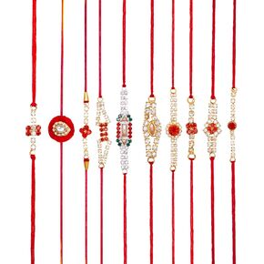 Set of 10 Rakhi for Brother Bhabhi and Bhatija Bhai Bhaiya Raksha Bandhan gift Rakhi Thread Rakhi with Greeting Card Gift Pack