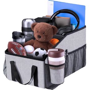 Car Seat Organizer for Back Seat Front Seat Between Seats,Car Storage Organizer for Kids with Multi- Pockets，Collapsible,cup Holders, Adjustable Dividers(Black)