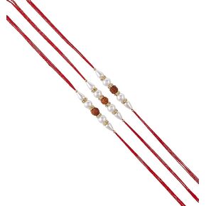 IndiaBigShop Set of Three Rakhi, Rudraksha Rakhi with white beads and Rakhi for Brother Vary Color and Multi Design