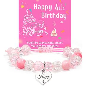 Birthday Bracelets Gifts for 1 2 3 4 5 6 7 8 Year Old Girls, Pink and white crystals Heart Charms Bracelets, Birthday Gifts for Girls Daughter Granddaughter Niece