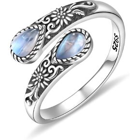 925 Sterling Silver Natural Moonstone Rings for Women Adjustable Sunflower Thumb Ring Vintage Spoon Rings Labradorite Rings Gift For Mom Wife Sister Her