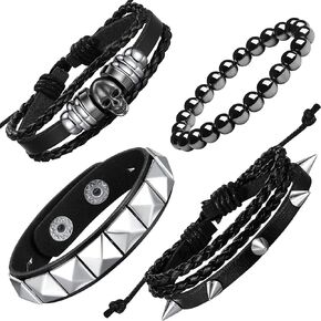 XIANNVXI 4Pcs Spike Bracelet Goth Punk Bracelet for Men Women Leather Cuff Adjustable Black Bracelet