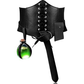 Women's Renaissance Corset Belt Medieval Round Cork Potion Bottle with Belt Pouch Halloween Renaissance Costume Accessories