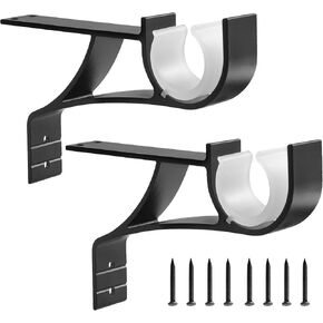 Anndason No Drilling Curtain Rod Brackets No Drill Curtain Rod Holders Curtain Rod Brackets without Drilling Curtain Rod Hooks for 1 Inch Rod, Black Color, (Set of 8)