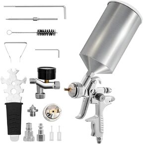 VEVOR HVLP Spray Gun, High Performance Automotive Paint Gun with 1.3/1.7mm Stainless Fluid Tip Sets, 1000cc Cup, MPS Adapter and Air Regulator for Primer, Clear & Top Coat, Touch Up
