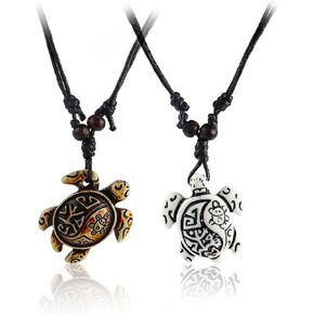 2Pcs Artificial Bone Carving Sea Turtles Tortoise Pendant Necklaces Mother Baby Yin Yang Sea Tortoise Turtles Medallion Necklace Hawaiian Animal Turtles Tortoise Lucky Mascot Amulet for Women Men