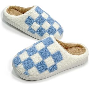 Womens Checkered Slippers House Memory Foam Slippers Soft Fuzzy Bedroom Slippers for Women Indoor and Outdoor Cute Slippers Casual Slippers