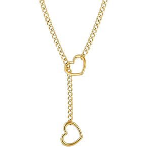 Heart Slip Chain Necklace Chunky Gold Silver Lariat Y Necklace for Women Girls Stainless Steel Punk Trendy