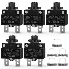 Nilight 5PCS 10 Amps Thermal Circuit Breaker 125/250V AC 65V DC Push Button Manual Reset Thermal Overload Protector Waterproof Cap Auto Trip Resettable for Industrial 12-24V Auto Cars