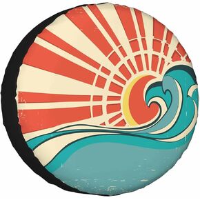 Sun and Sea Waves Spare Tire Cover Nature Poster Polyester Universal Wheel Tire Cover for Trailer Camping Weatherproof for Rv SUV Truck Camper Travel 15 inch