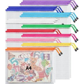 JARLINK 30 Pack 10 Colors Zipper Mesh Document Pouch, A4 Letter Size Mesh Bags for Board Games & Puzzles, Waterproof Document Zipper Pouches for Office School Supplies, Toys, Cosmetics Travel Storage