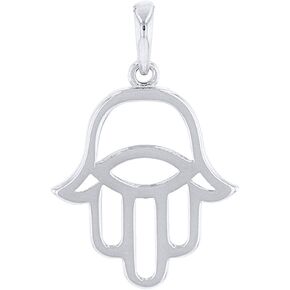 Solid 14k White Gold Hamsa Hand of Fatima with Evil Eye Charm Pendant
