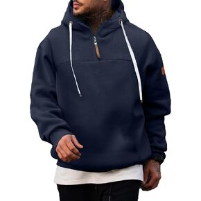 JMIERR Men's Fashion Hoodies Pullover Casual Sweatshirt Drawstring Cotton Quarter Zip Hoodie with Pocket