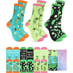 3 Pairs Pickle Socks for Pickle Lover Pickle Gifts for Women Men Funny Novelty Unisex Cotton Socks for Girls Boys