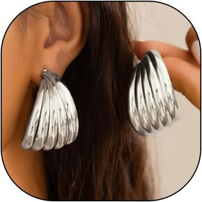 14K Gold Thick Statement Drop Dangle Earrings for Women Teen Girls,Big Chunky Geometric Wavy Hoop Earrings Party Prom Vintage Jewelry Gifts