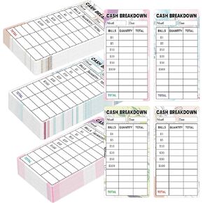 100Pcs Cash Breakdown Teller Stickers 2X4inch Cash Tracker Memo Labels Bank Cash Bill System Accessory Stickers for Cash Budget Planner Envelopes Budgeting Savings Challenge