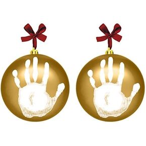 tiny ideas Christmas Baby's Print Ball Ornament with Included Paint for Handprint, DIY Christmas Newborn Holiday Keepsake, Bauble Ornament, Gold (Pack of 2)