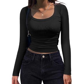 Zeagoo Women's Long Sleeve Scoop Neck Shirts Casual Slim Fit Rib Knit Tops Summer Fall Basic Business Work Tee