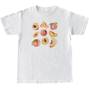 Vintage Peaches Printed Graphic Tees Summer Women Cute Short Sleeve Summer T-shirt Fruit Shirt Aesthetic Tops