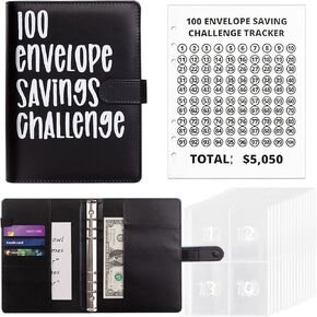 100 Envelopes Money Saving Challenge Binder, A5 Money Saving Challenge Book with Cash Envelopes, Savings Challenges Budget Book Binder to Save $5,050