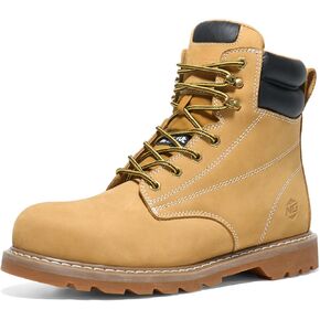 Steel Toe Work Boots for Men, Comfortable Leather Industrial & Construction Boots, Oil & Water Resistance Anti Slip Safety Boots with EH Protection, for Outdoor Factories Warehouses Farms