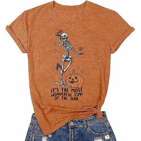 Halloween Pumpkin Shirts Women Fall T-Shirts Cute Autumn Graphic Tees Thanksgiving Tops