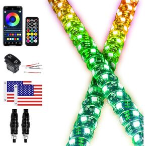 2 Pack 4FT Whip Lights with Spring Base, LED Whip Light with App & Remote Control, Spiral RGB Chasing Lighted Whips with Rocker Switch, Music Whip Light for UTV ATV