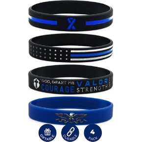 Inkstone Thin Blue Line Silicone Wristband Set with Policeman's Prayer and American Flag - Law Enforcement Jewelry Gifts Accessories for Police Officers Cops