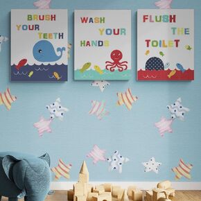 3Pcs Framed Sea Animals Kids Wall Decor Octopus Whale Canvas Art for Boy Girl's Room Classroom Nursery Bedroom Ready to Hang 12"x16"