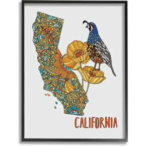 Stupell Industries California State Poppy Flowers Quail Bird Floral Details Framed Wall Art, Design by Valentina Harper