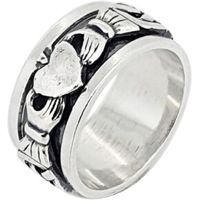 Women's Men's 925 Sterling Silver Claddagh Spinner Ring Celtic Band Spin Ring for Men and Women | Silver Ring Size 8-13