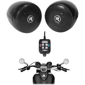 Rockville rocknride (2) RockNRide 3 بوصات تعمل بتقنية البلوتوث المعدنية لمقود الدراجة النارية، أسود