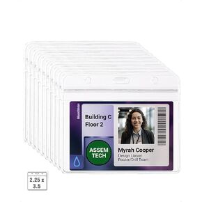 Clear Plastic ID Holder for Lanyard - Top Load to Hold 4 x 3 Inch ID Name Badges (4 x 3 Horizontal 100 Pack)