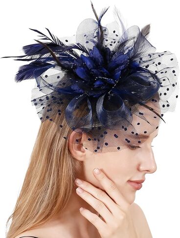 قبعة فاسناتورس قبعات كنتاكي ديربي بمشبك قبعة لحفلات الزفاف وحفلات الكوكتيل والشاي للنساء باللون الأزرق الداكن in Kuwait
