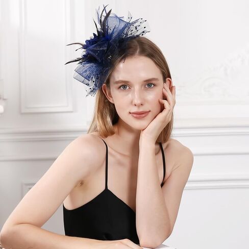 قبعة فاسناتورس قبعات كنتاكي ديربي بمشبك قبعة لحفلات الزفاف وحفلات الكوكتيل والشاي للنساء باللون الأزرق الداكن in Kuwait