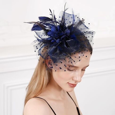 قبعة فاسناتورس قبعات كنتاكي ديربي بمشبك قبعة لحفلات الزفاف وحفلات الكوكتيل والشاي للنساء باللون الأزرق الداكن in Kuwait