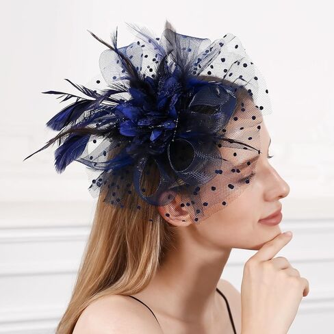 قبعة فاسناتورس قبعات كنتاكي ديربي بمشبك قبعة لحفلات الزفاف وحفلات الكوكتيل والشاي للنساء باللون الأزرق الداكن in Kuwait
