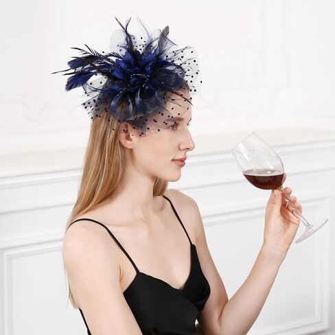 قبعة فاسناتورس قبعات كنتاكي ديربي بمشبك قبعة لحفلات الزفاف وحفلات الكوكتيل والشاي للنساء باللون الأزرق الداكن in Kuwait
