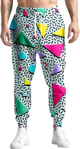 80s 90s Mens Joggers Pants Sports Funny Workout Running Printed Retro Sweatpants Casual Track Pants with Pockets in Saudi Arabia