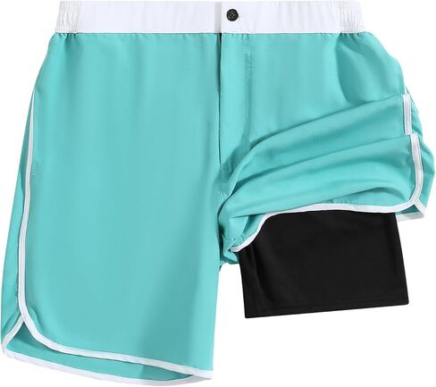 SILKWORLD 2 in 1 Mens Board Shorts Quick Dry Swimming Shorts Suits with Compression Liner in Saudi Arabia