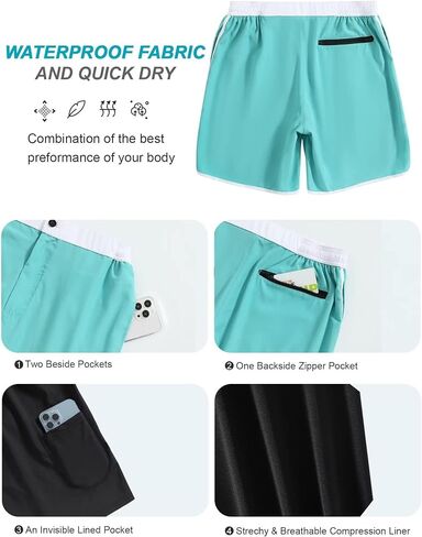 SILKWORLD 2 in 1 Mens Board Shorts Quick Dry Swimming Shorts Suits with Compression Liner in Saudi Arabia